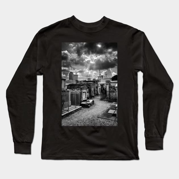 Cloudy Day at St. Louis Cemetery in Black and White Long Sleeve T-Shirt by MountainTravel